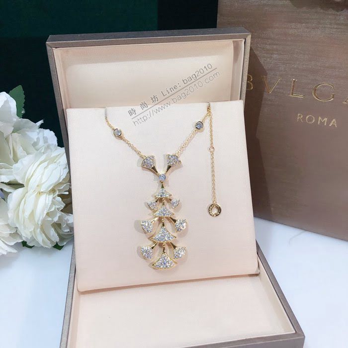 Bvlgari飾品 寶格麗流蘇項鏈 Bvlgari18k金鑲寶石扇形裙子鑽項鏈 寶格麗diva系列裙子項鏈  zgbq3034